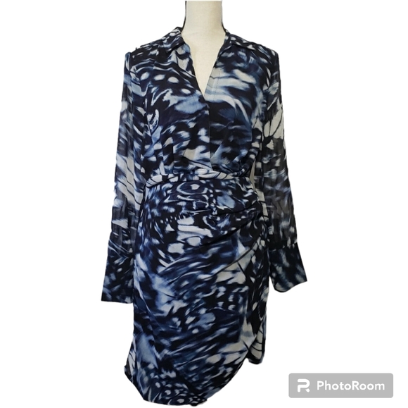 NWT Calvin Klein Sheer Long Sleeve Printed Chiffon Twist Front Dress - Picture 5 of 11